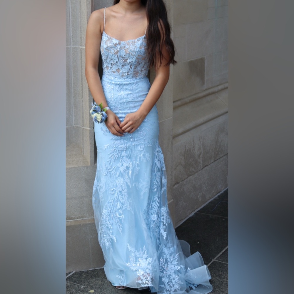 Sherri Hill light blue lace dress